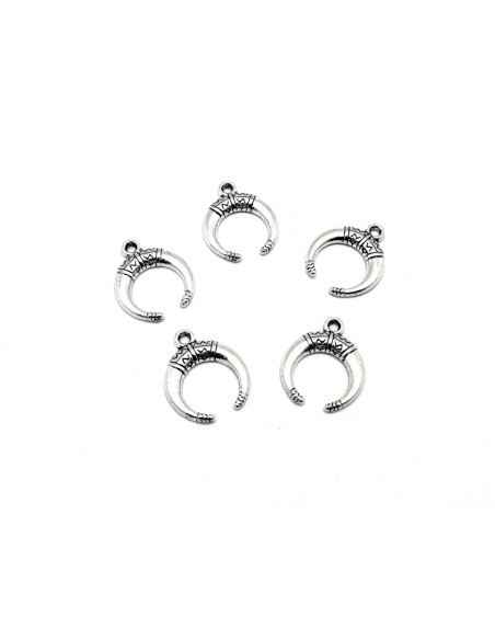 petites breloques pendentifs double corne - lune 18,5mm x 15,2mm en métal argenté