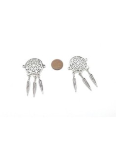 pendentif connecteur attrape rêve en métal argenté Dreamcatcher 5,5cm 2