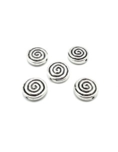 Perles pastille en métal argenté ronde motif spirale style ethnique