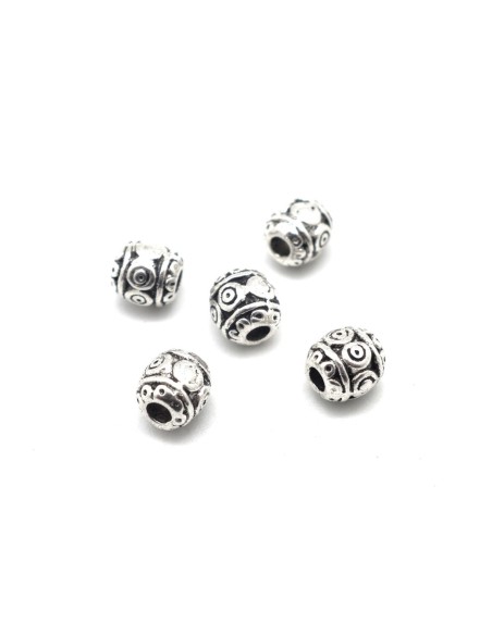 perle olive en métal argenté pour cordon rond 2mm