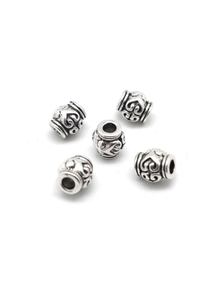 perle ronde tonneau en métal argenté