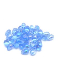 Perle goutte en verre de couleur bleu saphir clair irisé AB 9,2mm