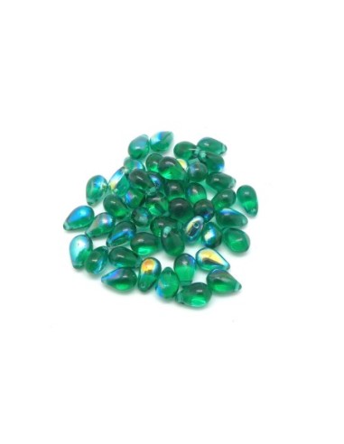 Perle goutte en verre de couleur vert émeraude irisé AB 9,2mm
