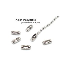 fermoirs chaine bille boule connecteur embout pour chainette bille de 1,6mm en acier inoxydable couleur argenté