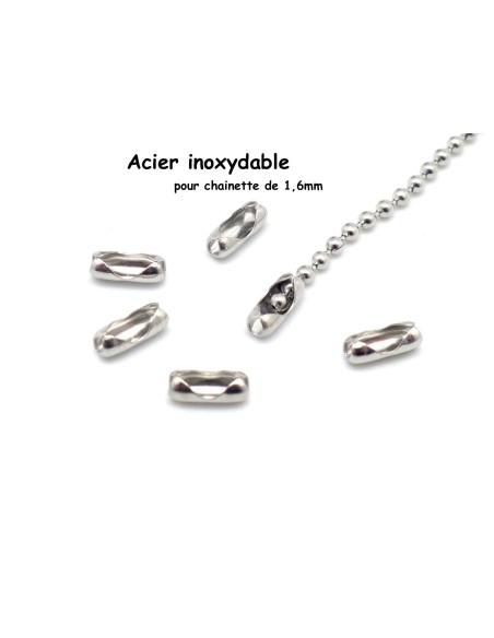 fermoirs chaine bille boule connecteur embout pour chainette bille de 1,6mm en acier inoxydable couleur argenté