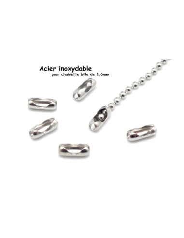 fermoirs chaine bille boule connecteur embout pour chainette bille de 1,6mm en acier inoxydable couleur argenté