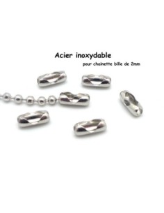 fermoirs chaine bille boule connecteur embout pour chainette bille de 2mm en acier inoxydable couleur argenté