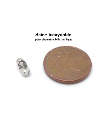 Embout pour chaine boule argenté en acier inox 2mm