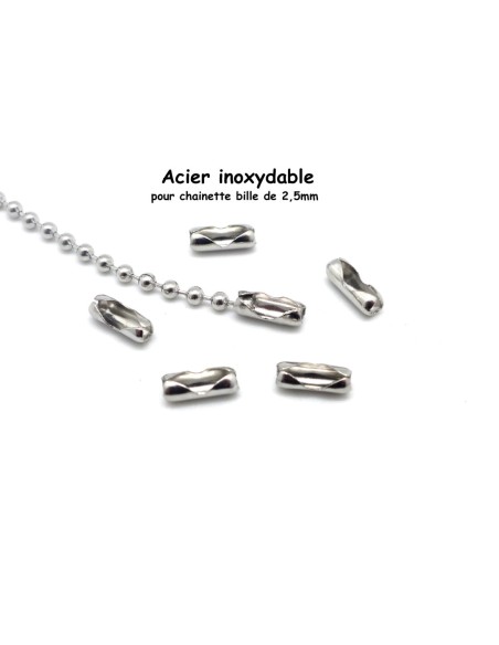fermoirs chaine bille boule connecteur embout pour chainette bille de 2,5mm en acier inoxydable couleur argenté