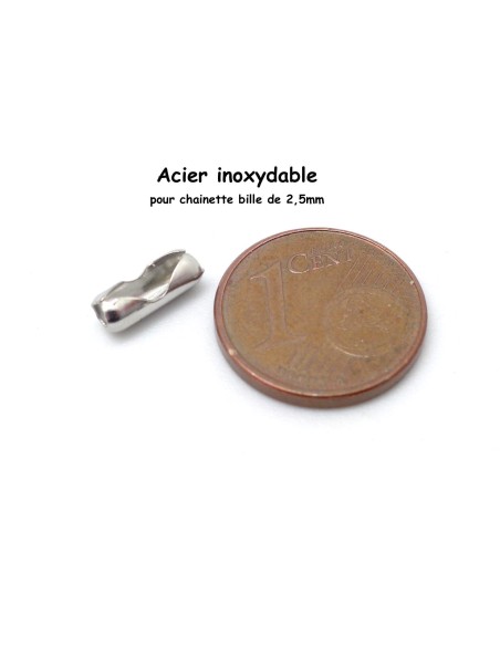fermoirs chaine bille boule connecteur embout pour chainette bille de 2,5mm en acier inoxydable couleur argenté
