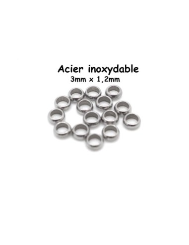 10 Perles ronde fine rondelle en acier inoxydable couleur argenté 3mm intercalaire