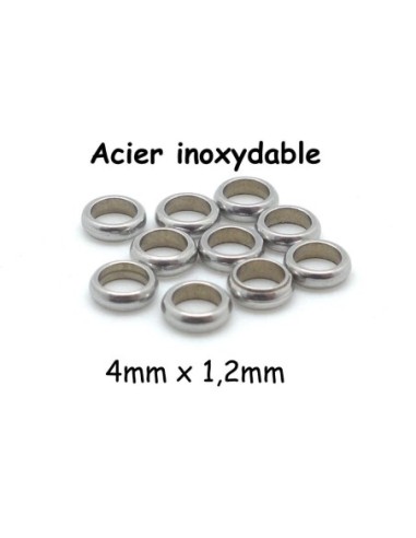 Perles ronde fine rondelle en acier inoxydable couleur argenté 4mm intercalaire