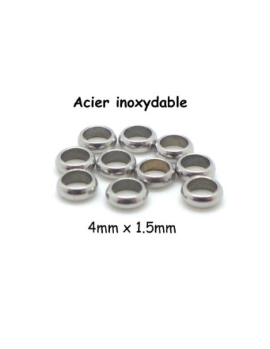 10 Perles ronde fine rondelle en acier inoxydable couleur argenté 4mm x 1,5mm intercalaire