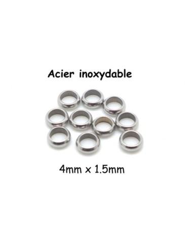 Perle argenté fine 4mm en acier inoxydable couleur argenté 