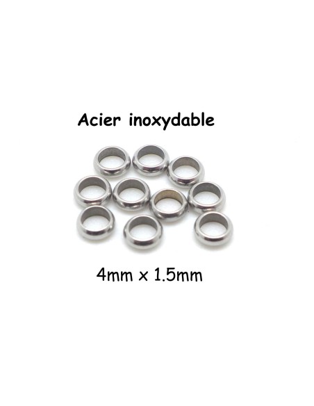 Perle argenté fine 4mm en acier inoxydable couleur argenté 