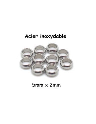 Perles ronde fine rondelle en acier inoxydable couleur argenté 5mm x 2mm intercalaire
