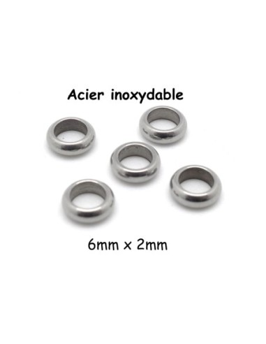 Perles ronde fine rondelle en acier inoxydable couleur argenté 6mm x 2mm intercalaire