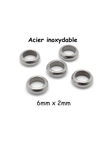 Perles ronde fine rondelle en acier inoxydable couleur argenté 6mm x 2mm intercalaire