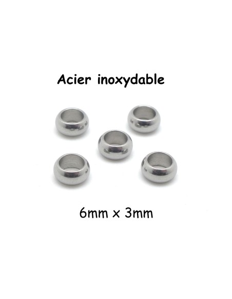 Perle ronde fine rondelle en acier inoxydable couleur argenté 6mm x 3mm intercalaire