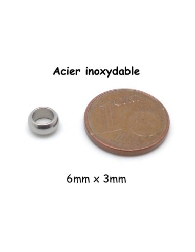 Perle rondelle 6mm en acier inoxydable argenté