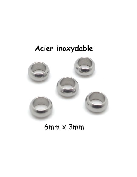 Rondelle argenté en acier inoxydable de 6mm à gros trou