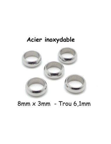 Perles ronde rondelle en acier inoxydable couleur argenté 8mm x 3mm intercalaire