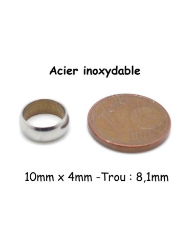 Perle intercalaire 10mm argenté en acier inox
