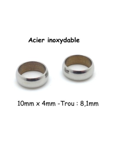 Perle donut argenté en acier inox 10mm