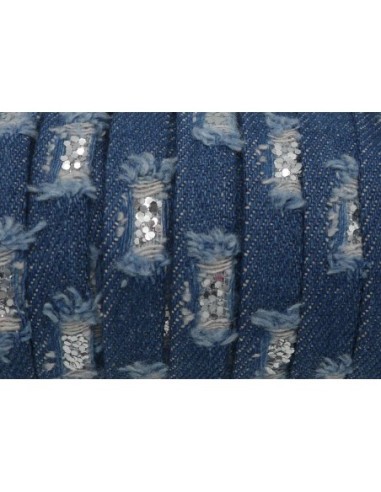 Lanière 10mm en jeans et paillette argenté bleu jeans Tendance Denin