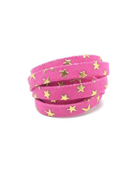 1m Lanière 10mm en coton tissé rose fuchsia motif étoile doré Tendance Denin