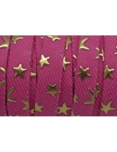 1m Lanière 10mm en coton tissé rose fuchsia motif étoile doré Tendance Denin 2