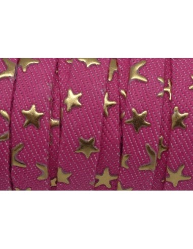 1m Lanière 10mm en coton tissé rose fuchsia motif étoile doré Tendance Denin