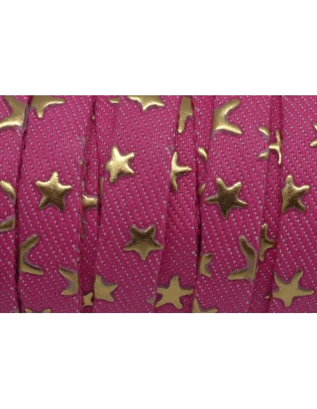 1m Lanière 10mm en coton tissé rose fuchsia motif étoile doré Tendance Denin