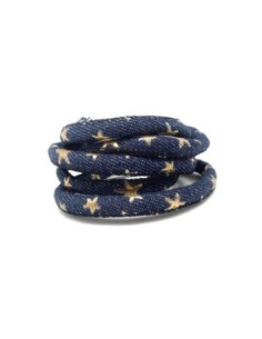 Cordon jeans 6mm étoiles peint en doré bleu jeans brut et doré style bohème chic