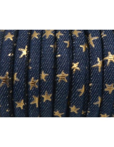 Cordon jeans 6mm étoiles peint en doré bleu jeans brut et doré style bohème chic