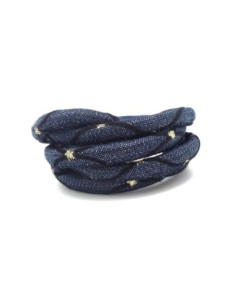 Cordon jeans brut 6mm bleu jeans motif doré et losange suédine noire style bohème chic