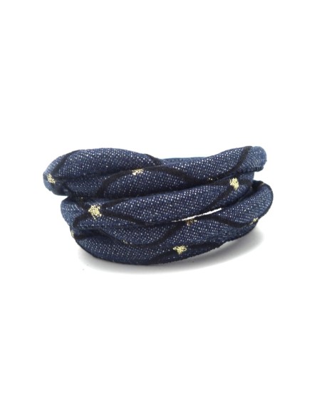 Cordon jeans brut 6mm bleu jeans motif doré et losange suédine noire style bohème chic