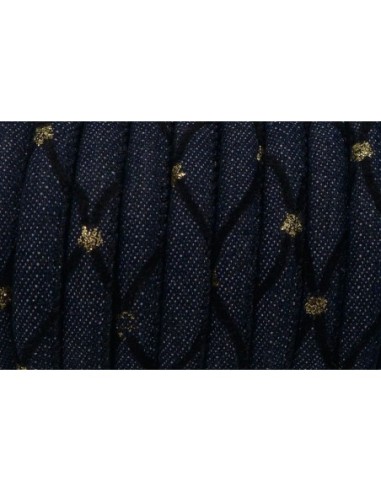 Cordon jeans brut 6mm bleu jeans motif doré et losange suédine noire style bohème chic