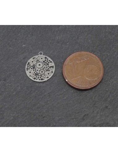 breloques Estampes en filigrane rosace très fine, légère et stylisé 13,1mm en métal argenté