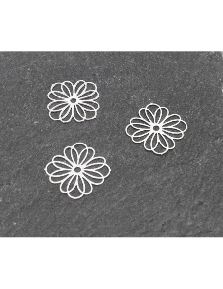 Estampes en filigrane rosace carré très fine, légère et stylisé 12,2mm en métal argenté