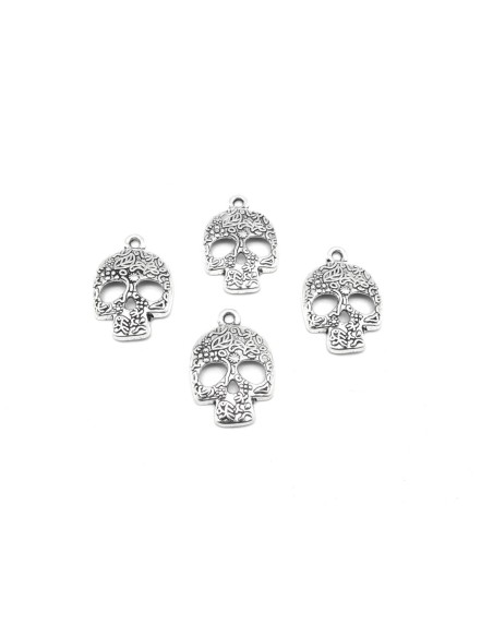 breloque tête de mort mexicaine en métal argenté 24mm x16mm