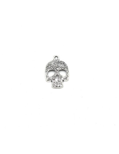 charm tête de mort mexicaine en métal argenté 24mm x16mm