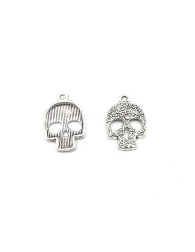 breloque tête de mort style mexicain en métal argenté 24mm x16mm