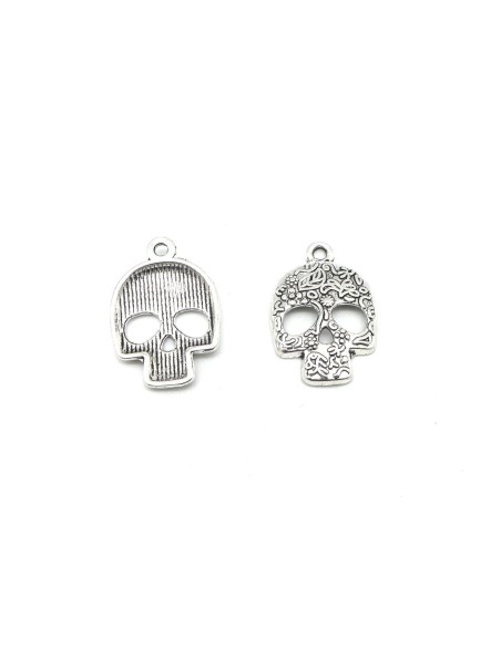 breloque tête de mort style mexicain en métal argenté 24mm x16mm