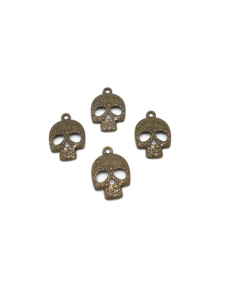 breloques tête de mort mexicaine en métal de couleur bronze 23,6mm x 16,2mm