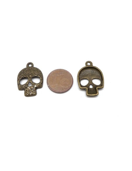breloques tête de mort mexicaine en métal de couleur bronze 23,6mm x 16,2mm