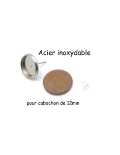 Supports boucle d'oreille en acier inoxydable couleur argent pour cabochon de 12mm livré avec attache en plastique 2