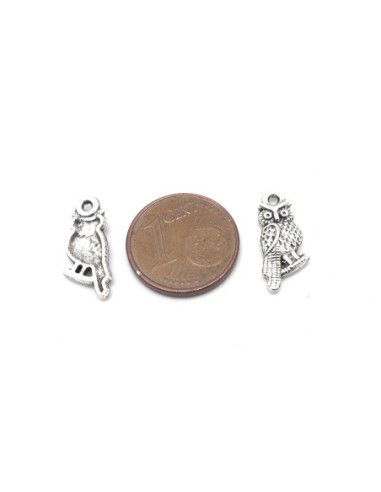 charm hibou, chouette en métal argenté 16mm