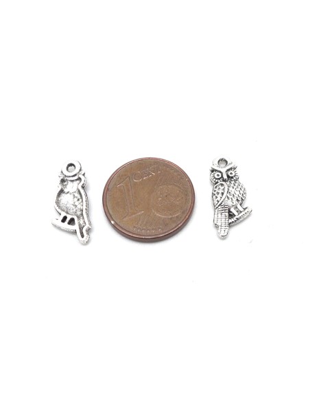 charm hibou, chouette en métal argenté 16mm