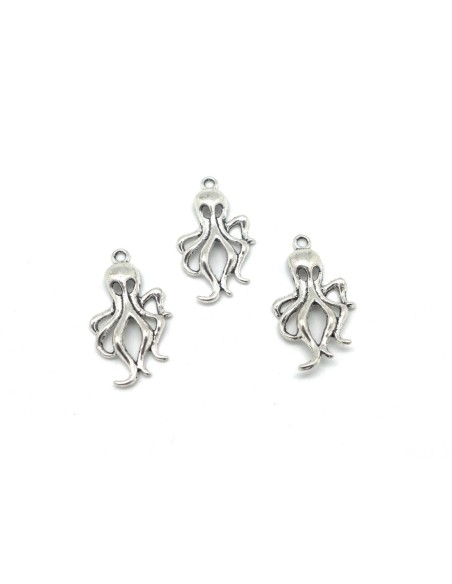 Breloques pieuvre en métal argenté 32mm